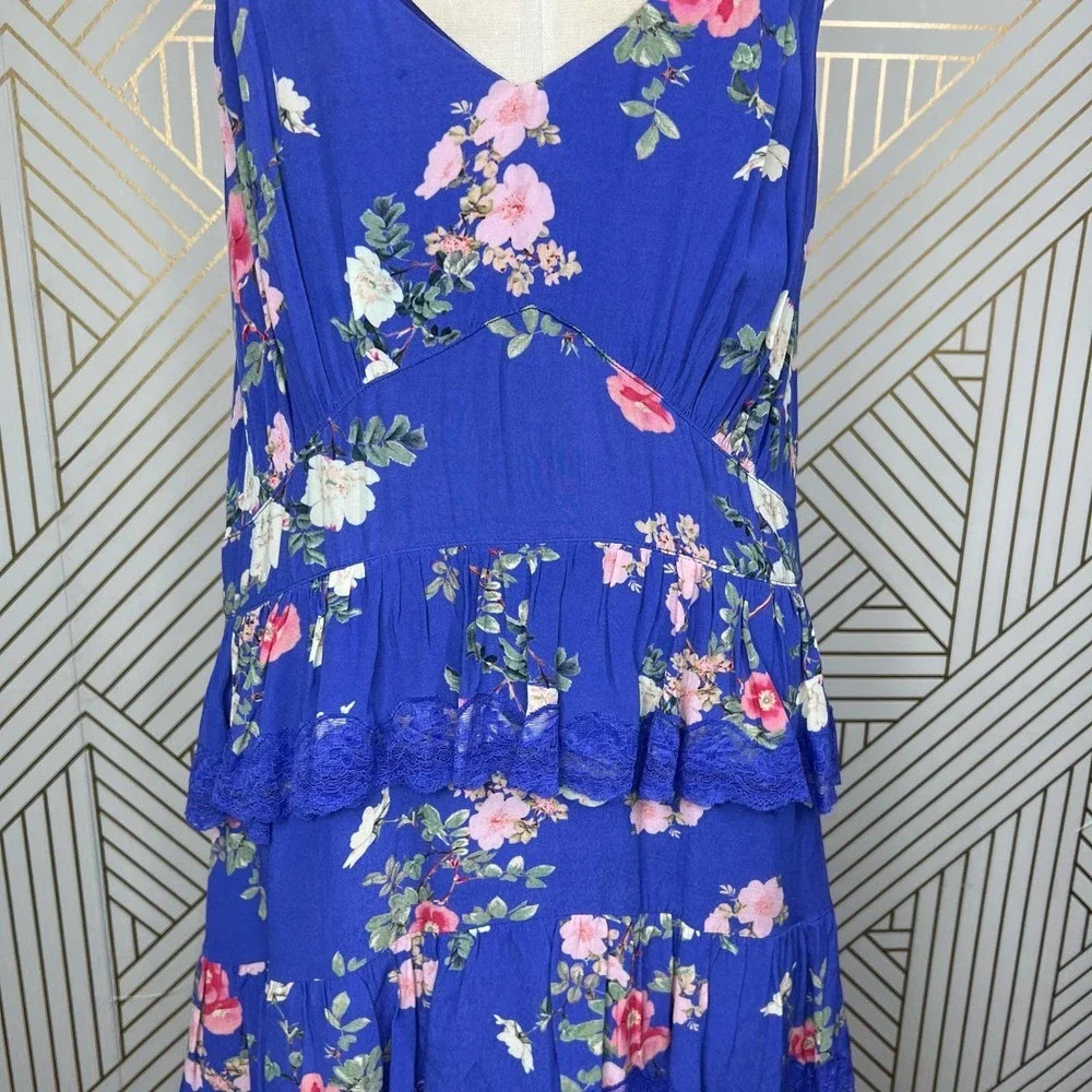 Lovers + Friends Teresa Floral Ruffle Mini Dress in Feeling Blue Size US XL - Picture 4 of 12
